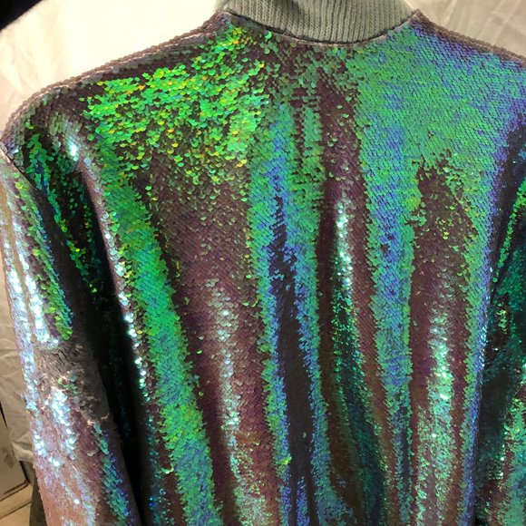 DAF ORLVOSKY Premium Streetwear INCREDIBLE green sequin bomber jacket XL - Picture 4 of 4